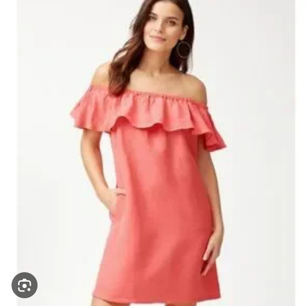 Tommy Bahama St.Lucia Off Shoulder Linen Blend Dress Coral Orange Size L